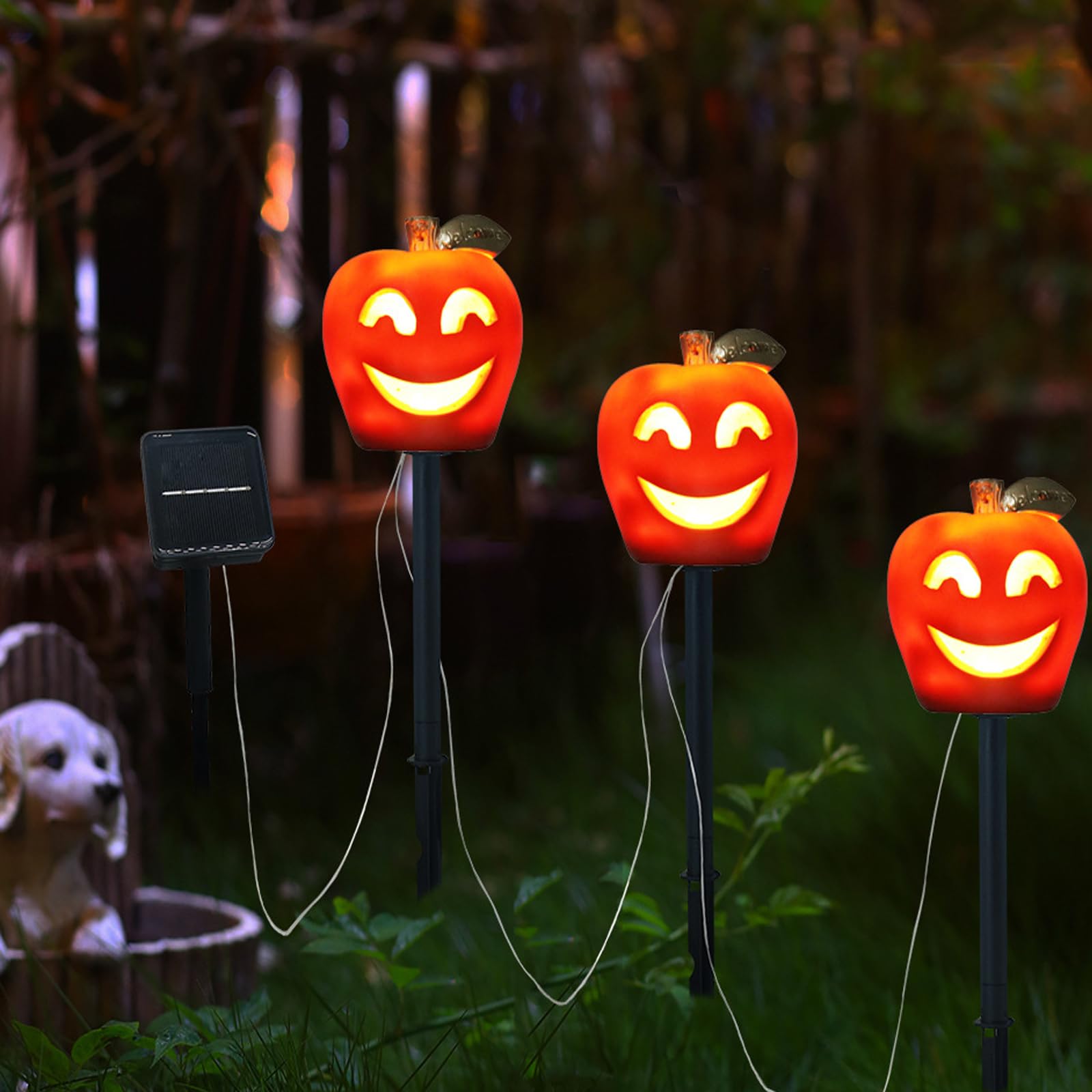 Lxcom Lighting Solar Garden Light Solar Apple Night Light Waterproof Path Solar Decorative Magic Lights Outdoor Connectable Apple Solar Lawn Lights for Patio Garden Yard Pathway