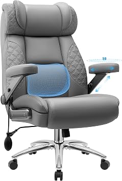 BestGlory Big and Tall Office Chair, 500LBS Wide Seat Computer Desk Chair, Extra Large Executive Gaming Chair with Adjustable Lumbar Support and 5D Flip Arms, Comfy Heavy Duty Office Chair, Gray