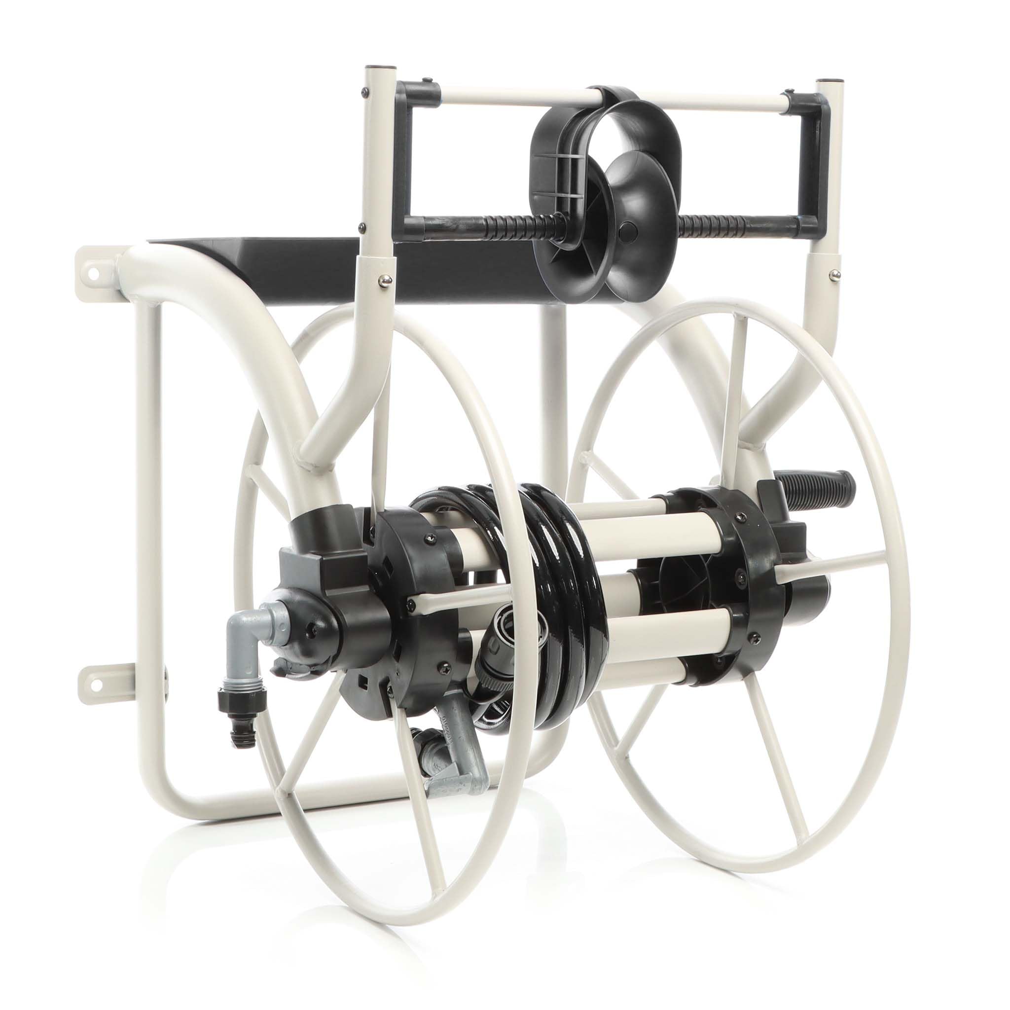 XPOtool Hose Reel Made of Metal for Wall Fastening with Hand Crank for 60m Garden Hose, Hose Drum