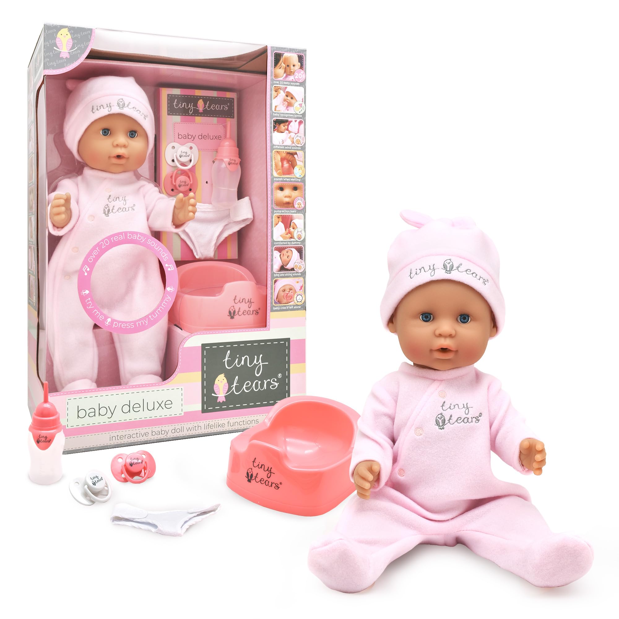John Adams | Tiny Tears - Baby Deluxe - interactive baby doll with 20 lifelike functions: One of the UK's best loved doll brands! | Nurturing Dolls| Ages 18m+