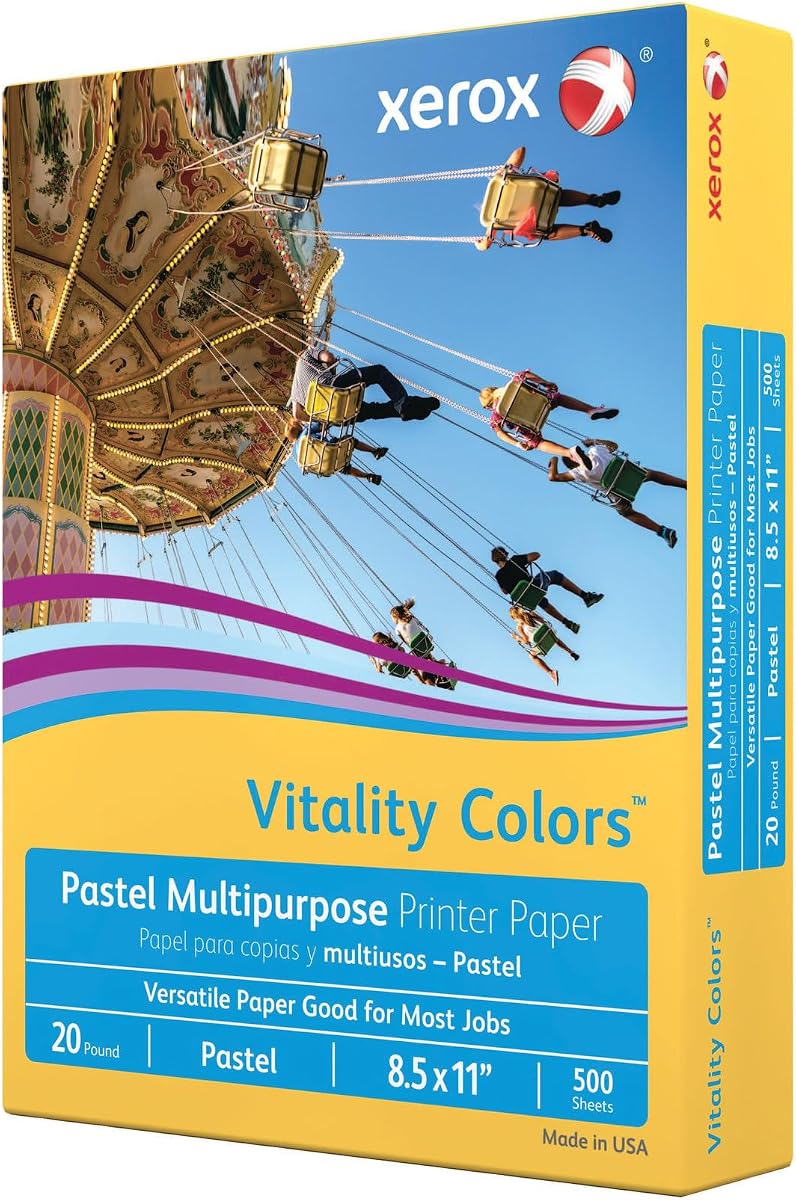 Xerox® Vitality Colors™ Papel multiusos para impresora y copia en colores pastel, 10 resmas, vara de oro, carta (8,5" x 11"), 5000 hojas por caja, 20 lb, 30% reciclado