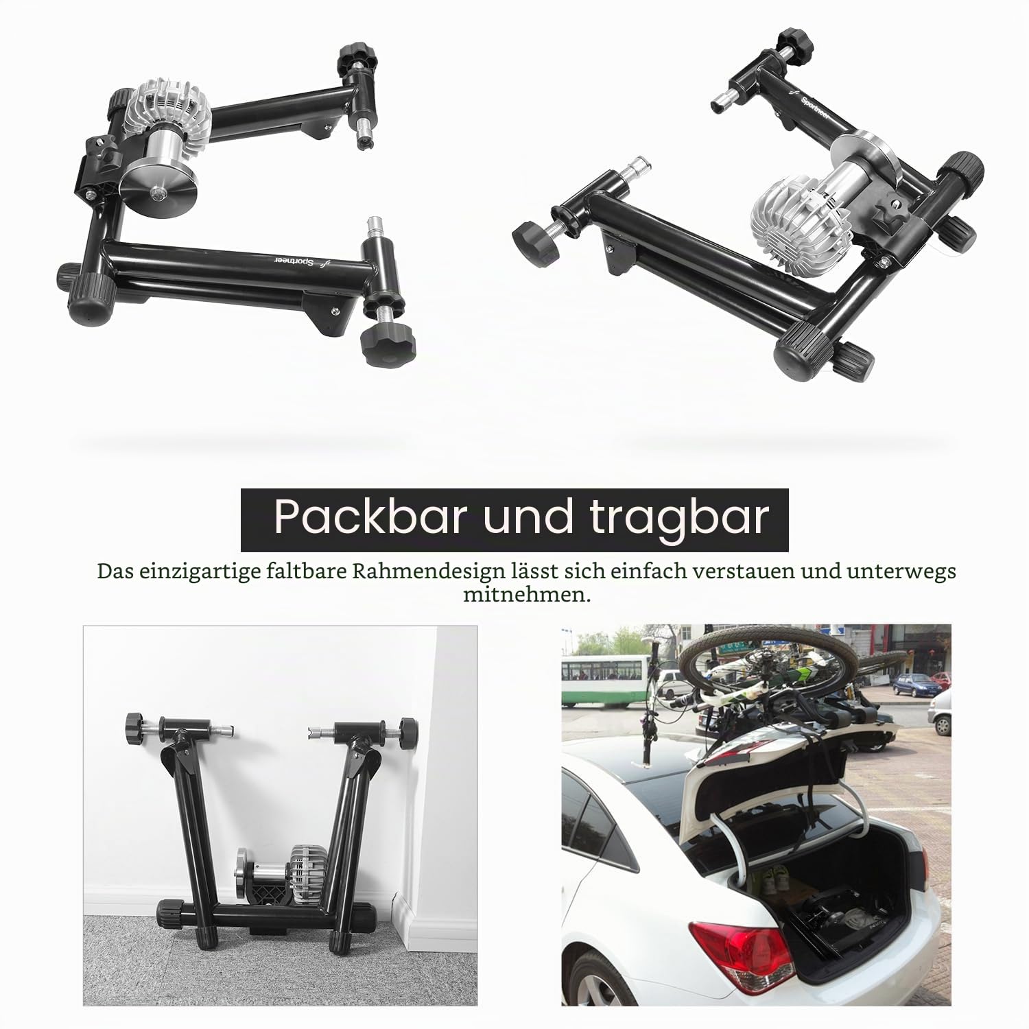 Sportneer Rollentrainer Fahrrad Fluid Bike Trainer Ständer Indoor Fahrrad Trainingsständer Schwarz