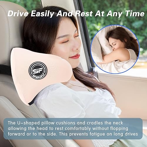 Miniatura 7 de SPRFUFLY Almohada única en forma de U para reposacabezas de automóvil, almohada para el cuello del auto para dormir con correa ajustable, espuma