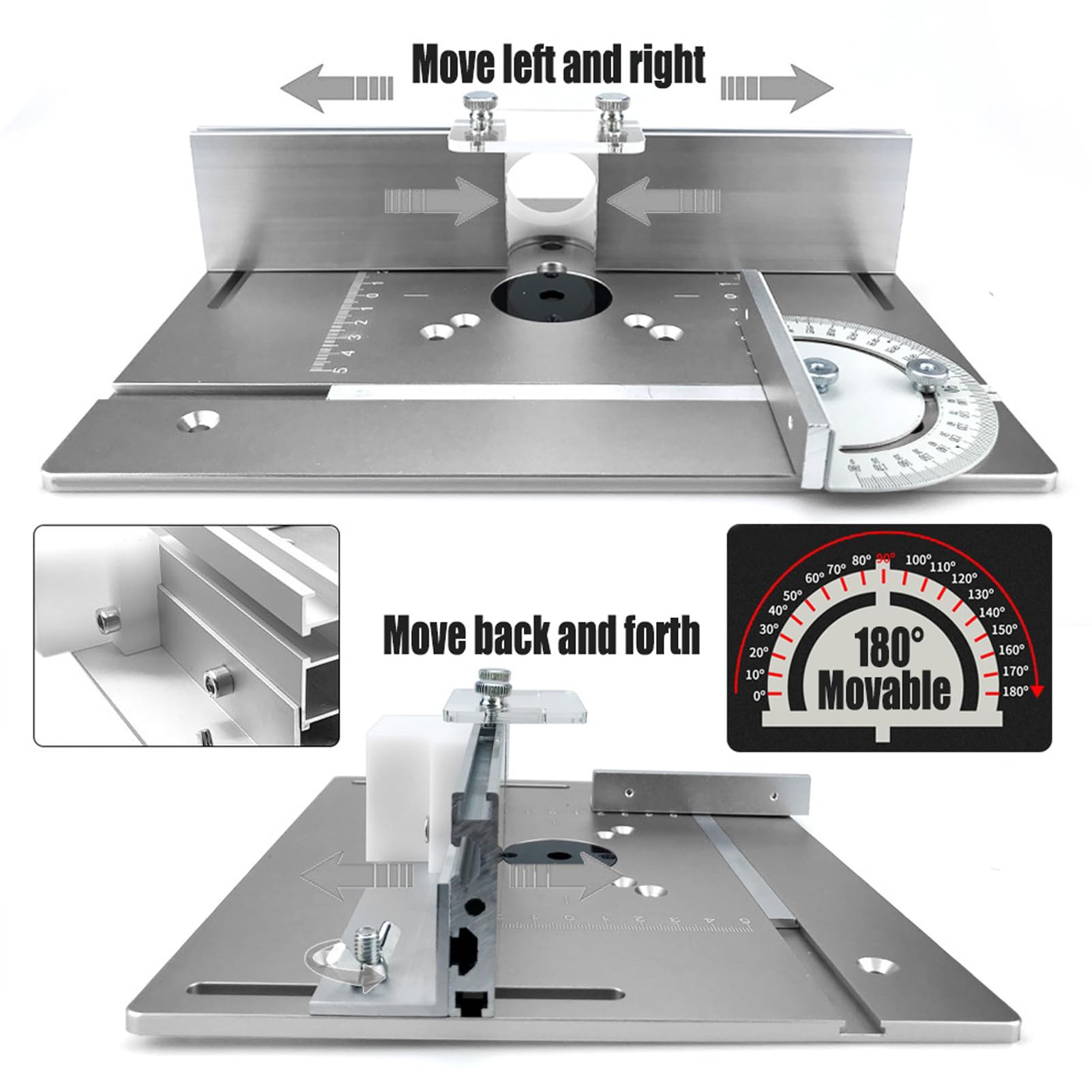 Kit de Elevación de Enrutador, Placa de Inserción Giratoria de Aleación de Aluminio de 180° para Proyectos de Bricolaje de Carpintería, Plata Duradera