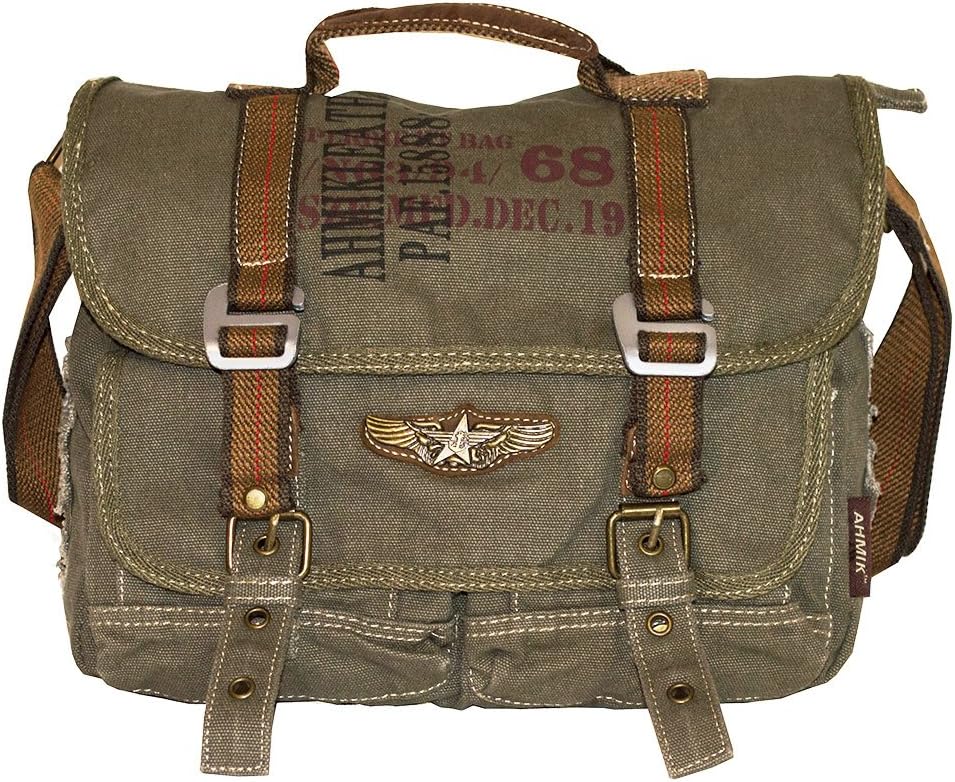 Military Retro Bike Vintage Canvas Messenger Bag - Medium Size 13.5"
