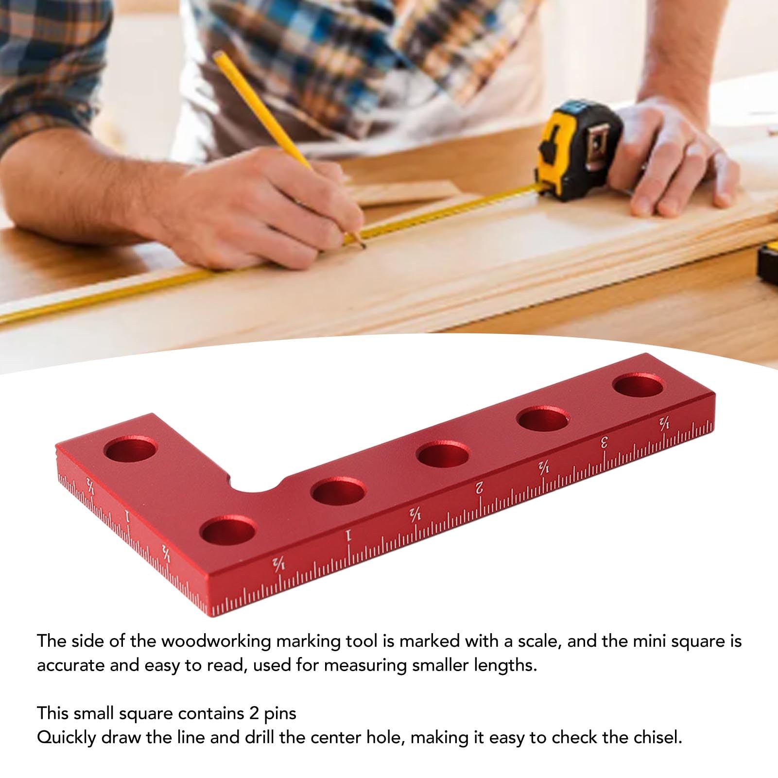 Aluminum Alloy Small Square Center Finder Tool, 90 Degree Quick Measuring Square for Woodworking with Clear Scale Markings (Imperial 6 Inch)