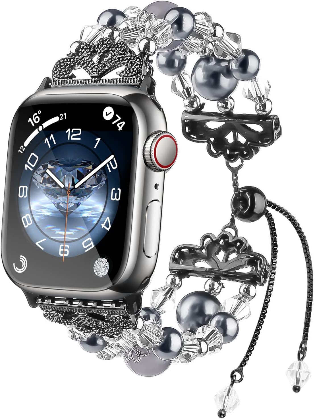 fohuas beaded Bracelet Band Compatible for Apple Watch 38mm 40mm 41mm 42mm 44mm 45mm 49mm, Adjustable Bling Crystal Pearl Beads Handmade iWatch Band Series SE 9 8 7 6 5 4 3 2 1,Elastic Jewelry Bangle Wristband for iphone Watch Women Cute