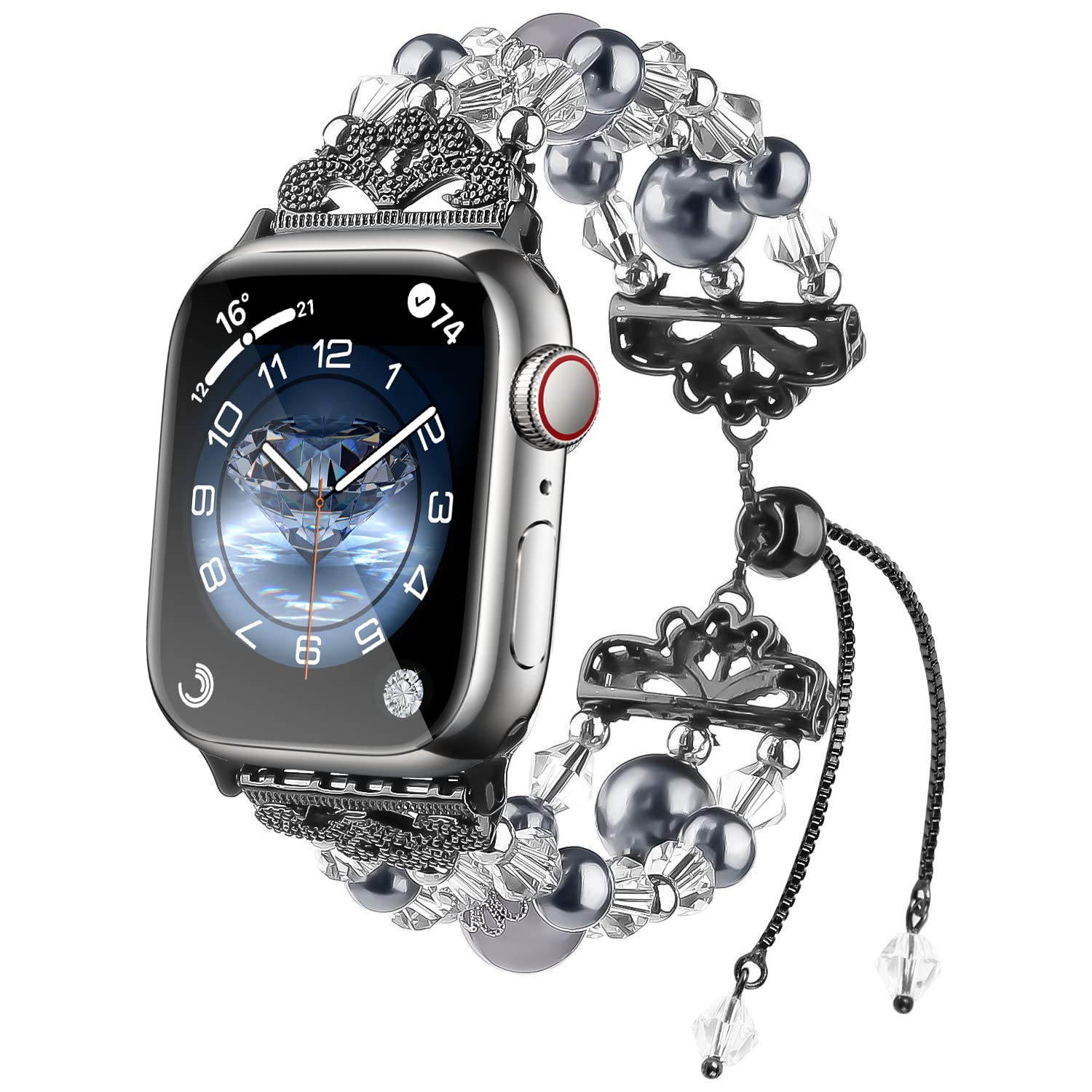 fohuas beaded Bracelet Band Compatible for Apple Watch 38mm 40mm 41mm 42mm 44mm 45mm 49mm, Adjustable Bling Crystal Pearl Beads Handmade iWatch Band Series SE 9 8 7 6 5 4 3 2 1,Elastic Jewelry Bangle Wristband for iphone Watch Women Cute