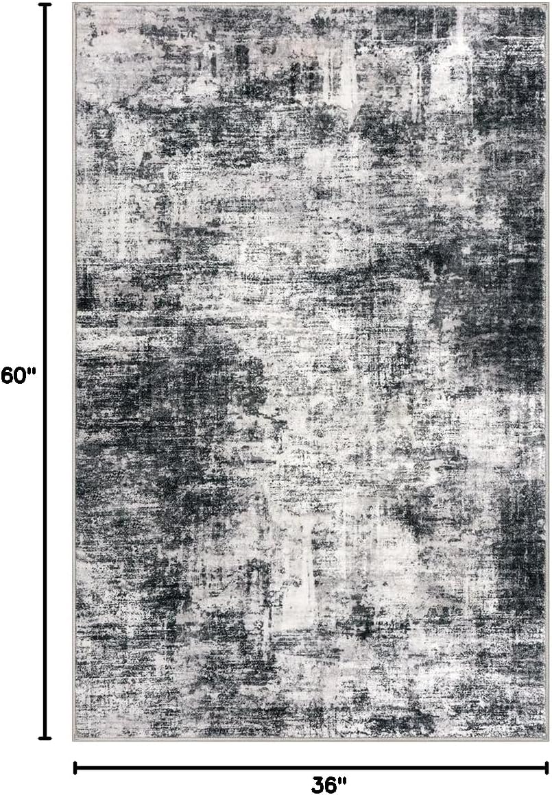 iohouze abstract area rug 3x5 ft washable rugs for entryway indoor, non slip kitchen rug printed faux wool throw rugs, indoor door mat for door entrance foyer living room, black grey 3' x 5' (rectangular) black/grey/white