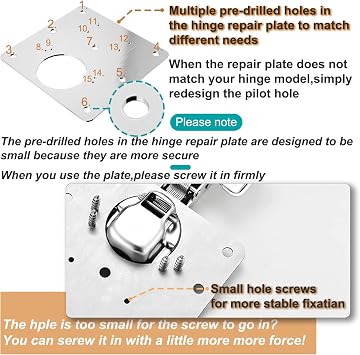 6 Pcs Cabinet Door Hinge Repair Plates, Cabinet Hinge Repair Board Replacement Kit, Metal Hinges Repair Fixing Plates with Screw for Kitchen Cupboard Door