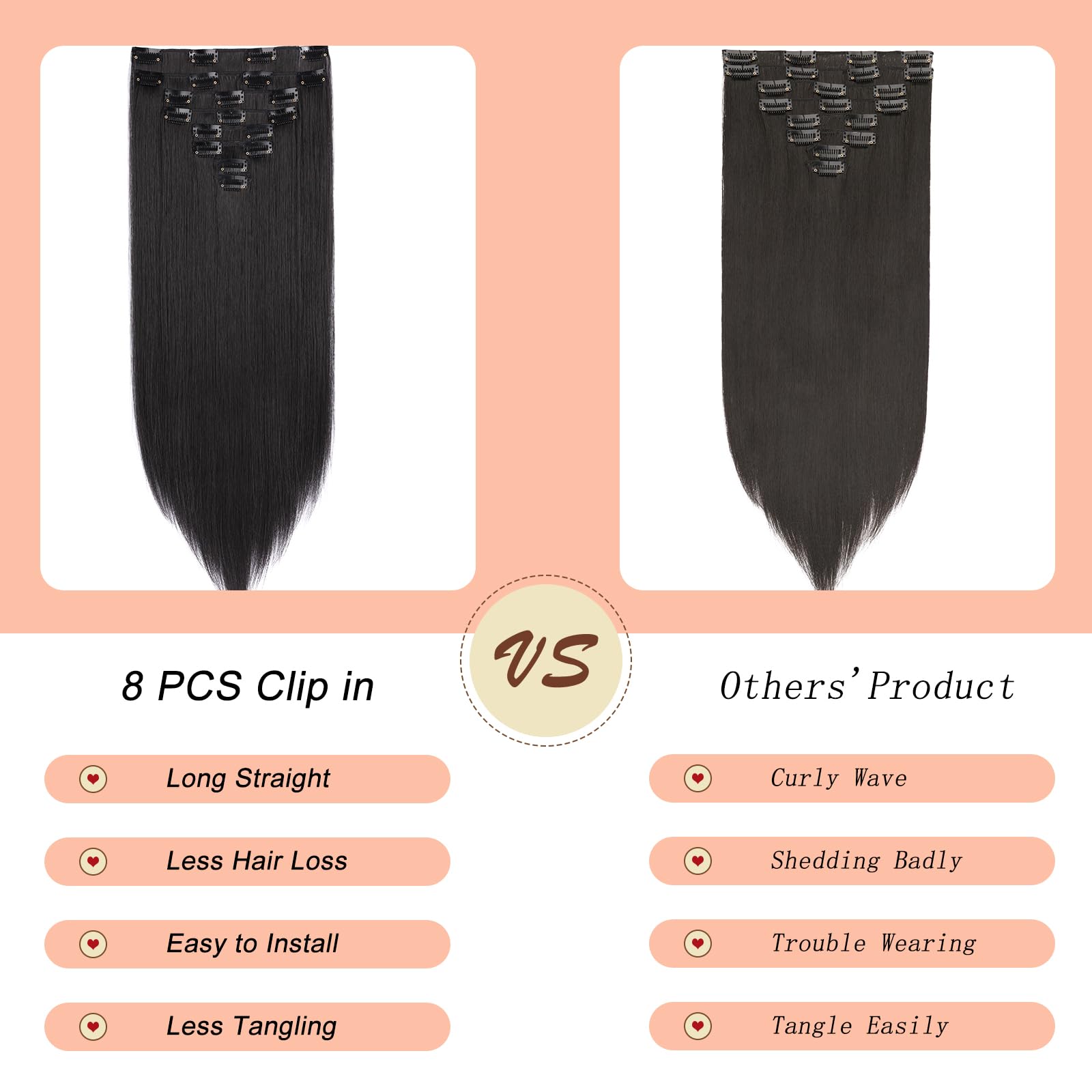 Mscat 20 Inch Clip in Hair Extensions 8Pieces/Set Straight Hair pieces hair extensions Natural Soft Synthetic Hairpieces for Women(2#) - Image 4