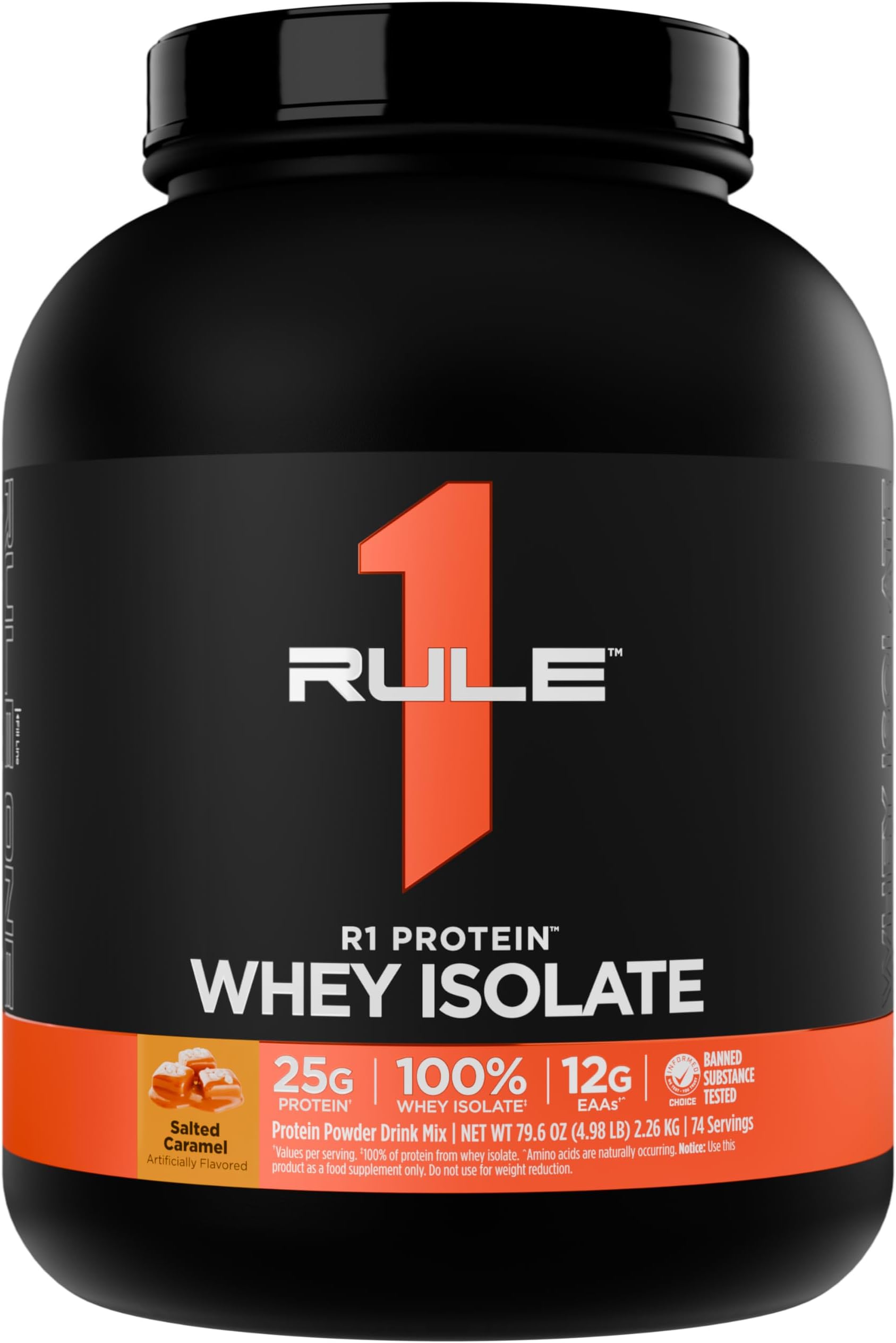 Rule 1 Proteins R1 Protein Whey Isolate - with 25g Protein & 6g BCAA Exclusively from Isolated & Hydrolyzed Sources for Workout Recovery (5 Pounds, Salted Carmel)