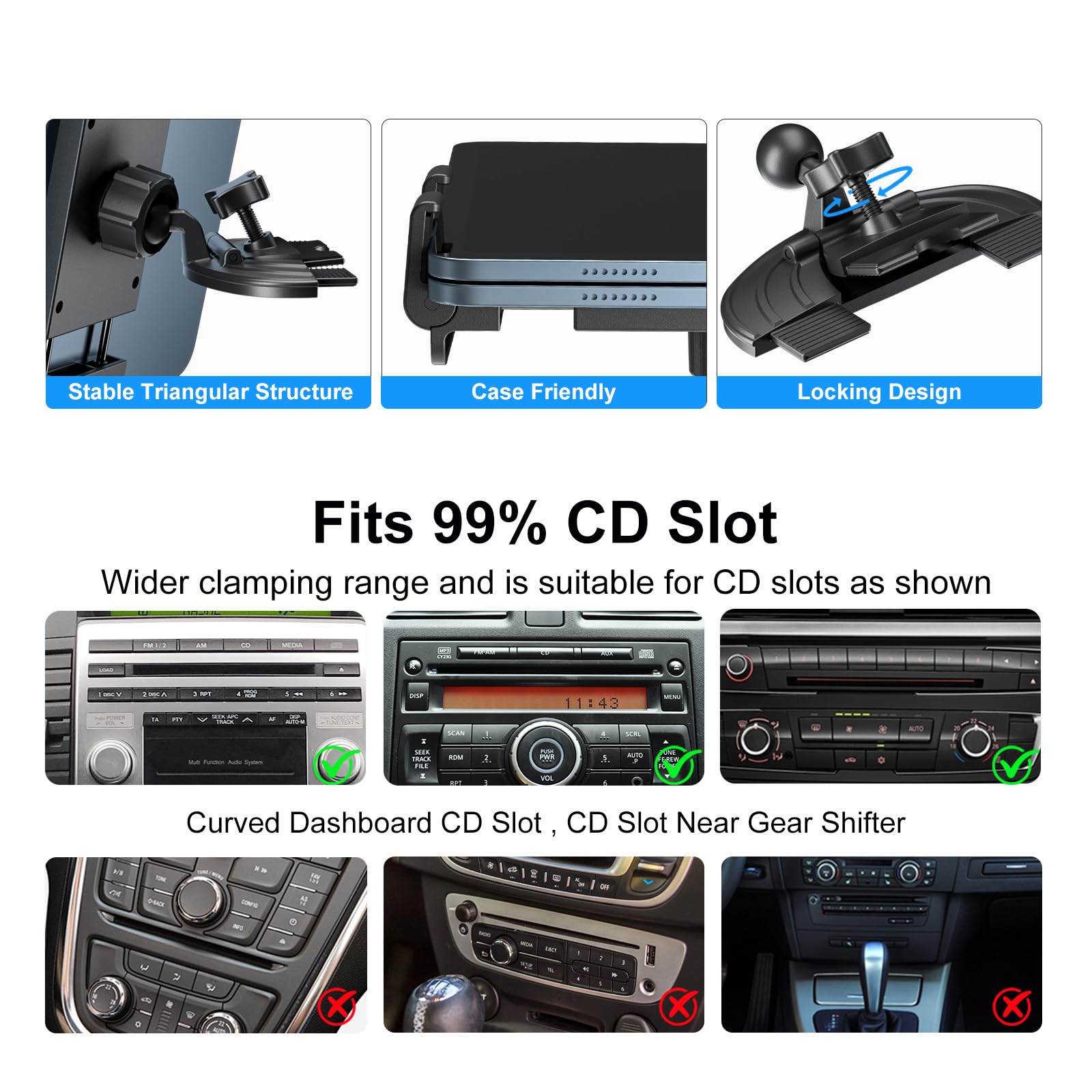 PLDHPRO Soporte universal para tableta, CD, ranura para iPad, soporte para coche, para la conducción y la reproducción de vídeo en el coche, 5,1 – 15,6 pulgadas