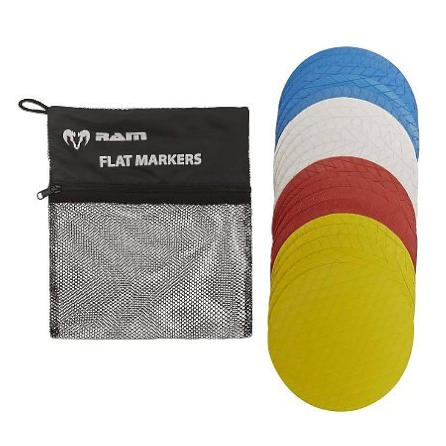 Ram SportsFlat Training Markers | Set of 20 Multi-Coloured Markers | Anti-Slip Rubber Design | Ideal For Agility Drills | Suitable For Indoor & Outdoor Surfaces | Storage Bag Included