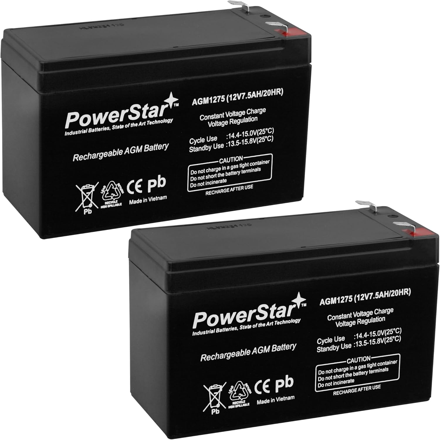PowerStar 12V 7.5AH Replacement Batteries for CP1290 12V 7.5AH F1/F2 x2