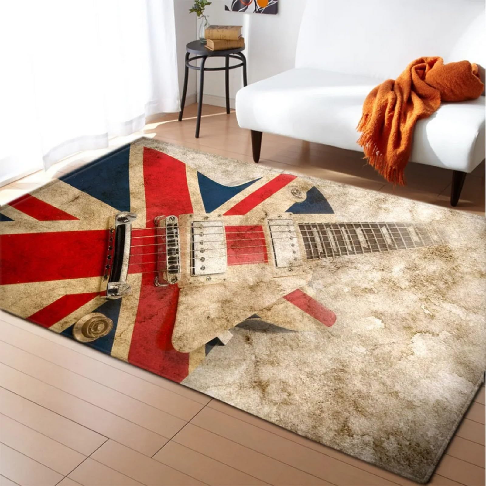 Tapis de salon lavable et antidérapant guitare vintage 120 x 160 cm