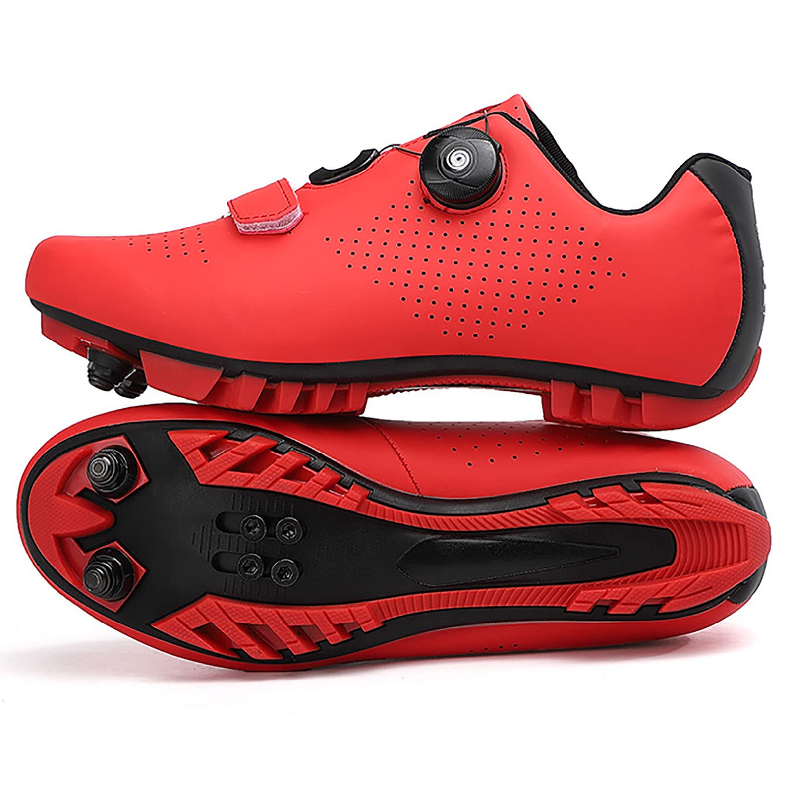 Buty rowerowe męskie, wewnętrzne buty do roweru szosowego Peloton, w zestawie klips, kompatybilny wygląd, Delta i Spd Lock Pedal (47, czerwone)