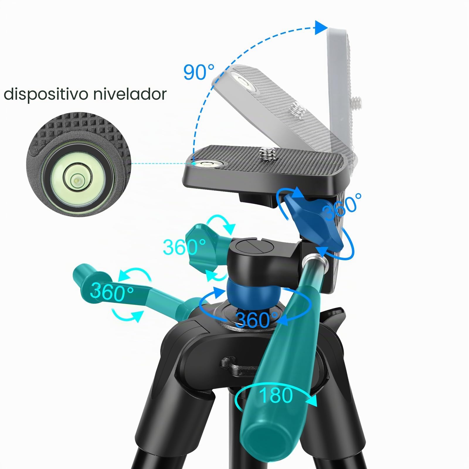 CAMBOFOTO Trípode para Teléfonos Móviles 135 cm, Aleación de Aluminio Ligero con Soporte para Móviles, Compatible con iPhone, Android, Smartphones, Cámaras DSLR y Sin Espejo