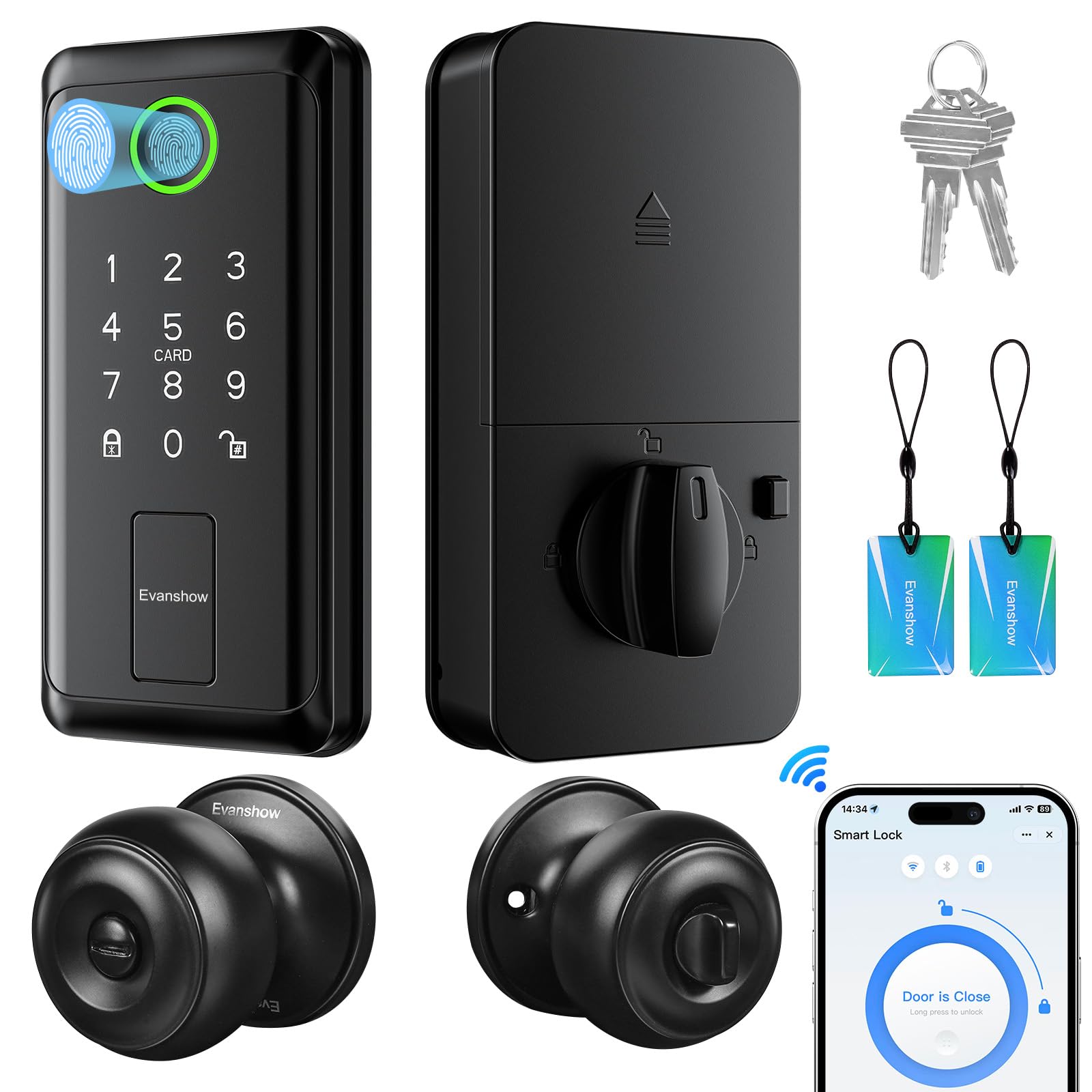 Photo 1 of Evanshow WiFi Bluetooth Keypad Door Lock with Handle,Keyless Entry Door Lock, Electronic Digital Keypad Deadbolt with App, Keyless Entry Fingerprint Lock Auto Lock, Front Smart Door Handle Sets