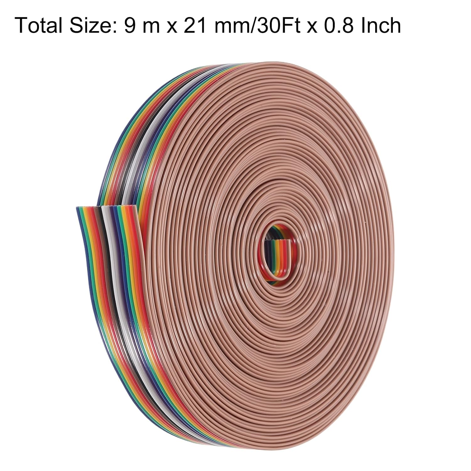 MECCANIXITY 1 Pcs 16 Pin Flat Rainbow Ribbon Cable 30 Ft 1.27mm Pitch Breadboard Jumper Wires for Electronic Projects