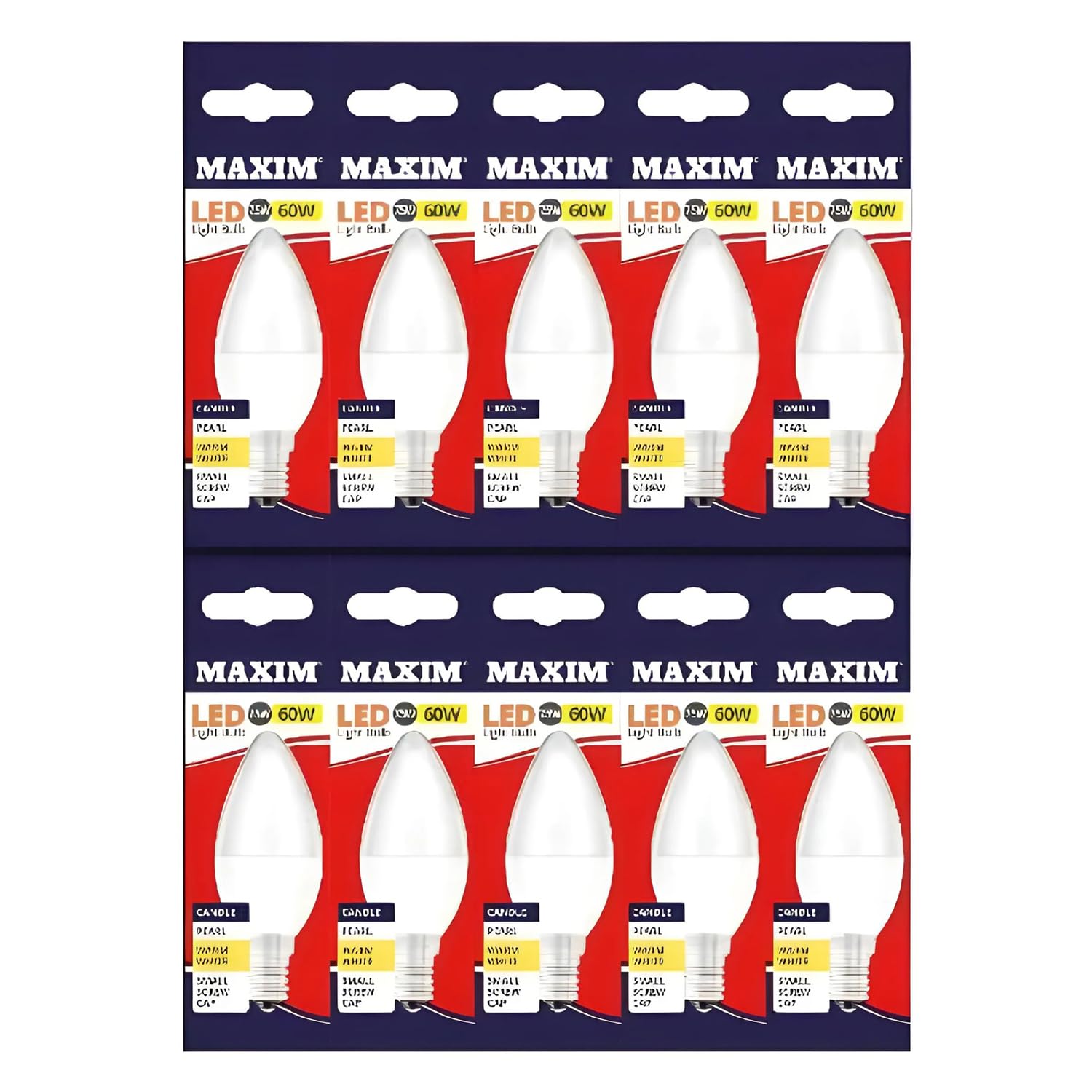 Maxim LED Candle Small Edison Screw (Warm White) - 7.5watt (60watt) - 806 Lumen (Pack 10) - 60MLCE14W5X10