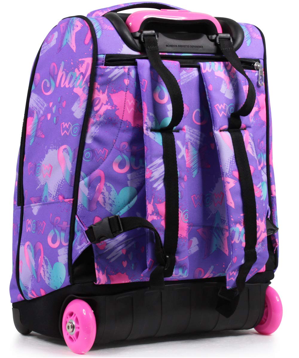 Seven Zaino Trolley, Scuola Elementare, Doppio Uso, Doppio Scomparto, Spallacci a Scomparsa, Bambina, Iridescent, nero/rosa