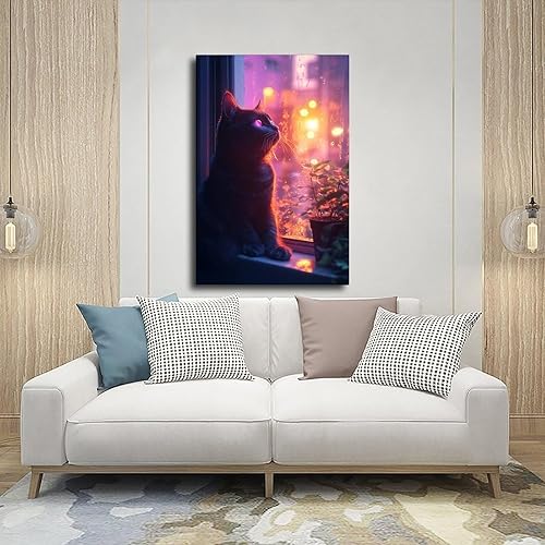 Miniatura 5 de ZMLIS Vaporwave Cat Wall Art  Y2K Cyber Aesthetic Poster  Retro Futuristic Room Decor Poster Canvas Artwork Prints Rustic Farmhouse Decorations for