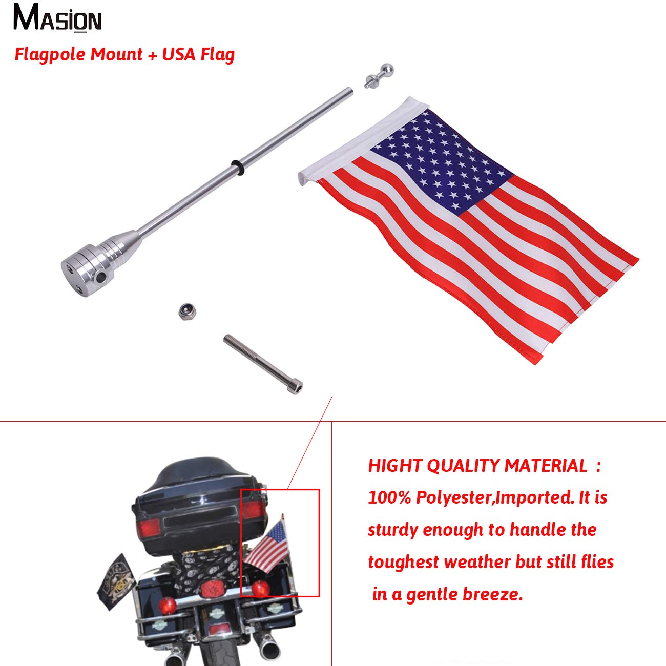 Buy Diamond Plate Motorcycle Flagpole Mount With MIA/POW Flag In - Foto 7