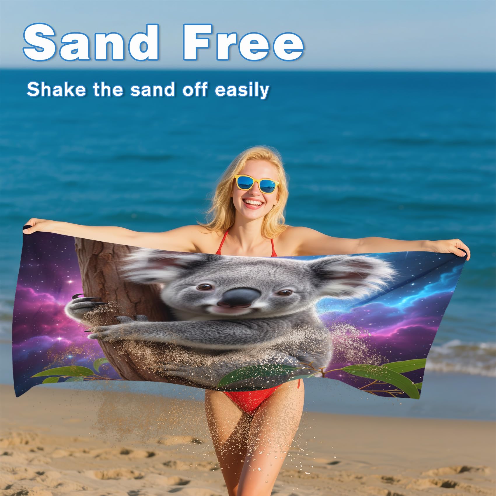 Serviette de Plage XXL Microfibre Koala Animaux Enfant Ciel étoilé, Drap de Plage Séchage Rapide Anti Sable & Légère, Serviette de Bain Grande Taille 100x200 cm, Accessoire & Cadeau été
