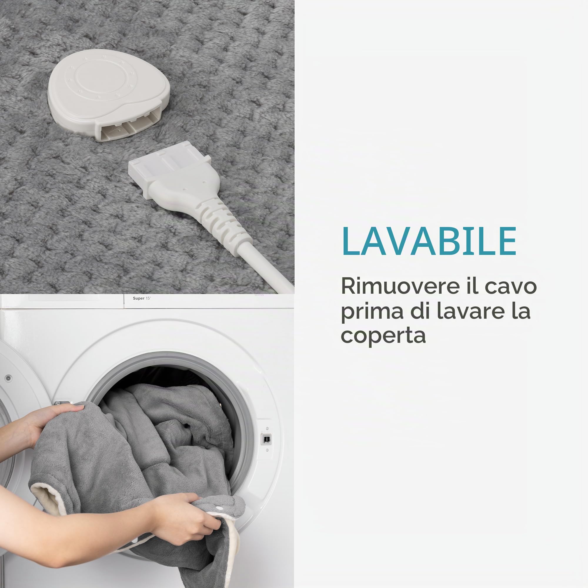 Navaris Coperta Termica Matrimoniale 180x130cm - Termocoperta Elettrica 3 Livelli Riscaldamento - Scaldaletto Spegnimento Automatico - Grigio