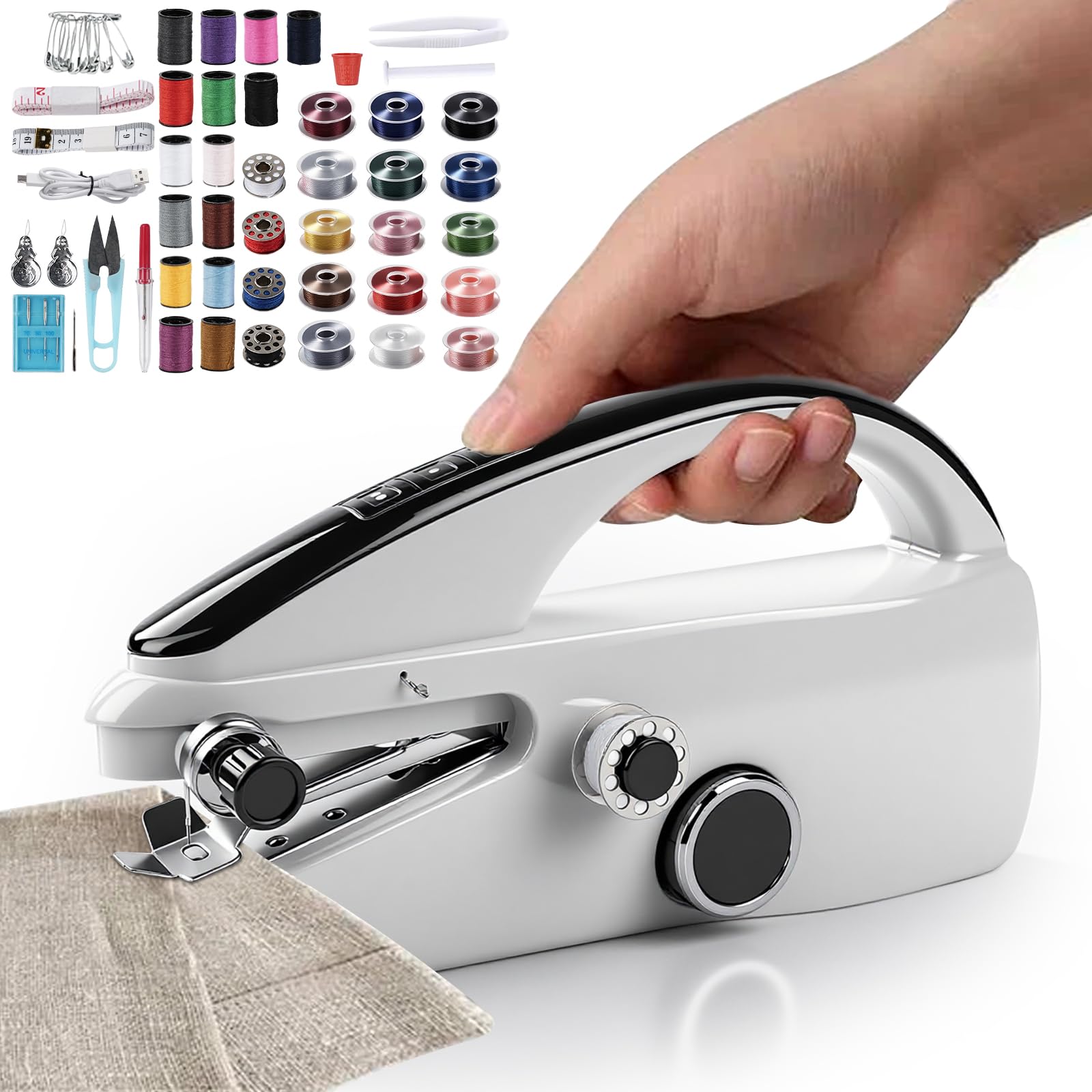 Macchina da cucire portatile e kit per principianti con doppia alimentazione, set di macchine da cucire portatili con scatola portaoggetti, 20 fili, aghi, forbici per riparazioni domestiche e