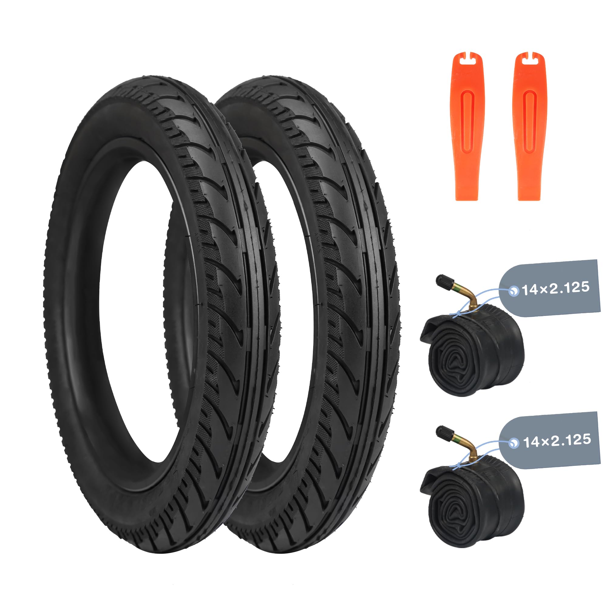 2 Set 14x2.125 Inch Tyre and Inner Tube(54-254) for Lithium E-Bikes, BMX&Scooters | 40 PSI | Includes 2 Tyre Levers (Style B, 14x2.125 Inches)