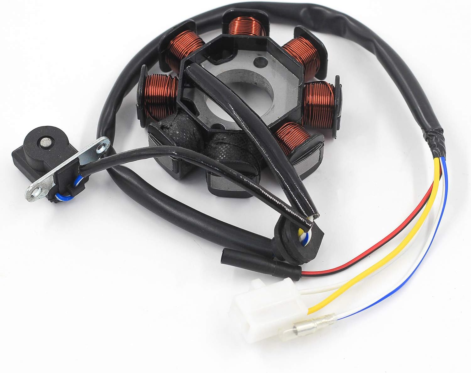 Trkimal Ignition Stator Magneto 4 wire AC 8 Pole Coil for GY6 49cc 50cc 80cc 125cc 150cc139QMB 147QMD 152QMI 157QMJ engine, GY6 Stator Fits for Scooter Moped ATV Dune Buggy Go Kart