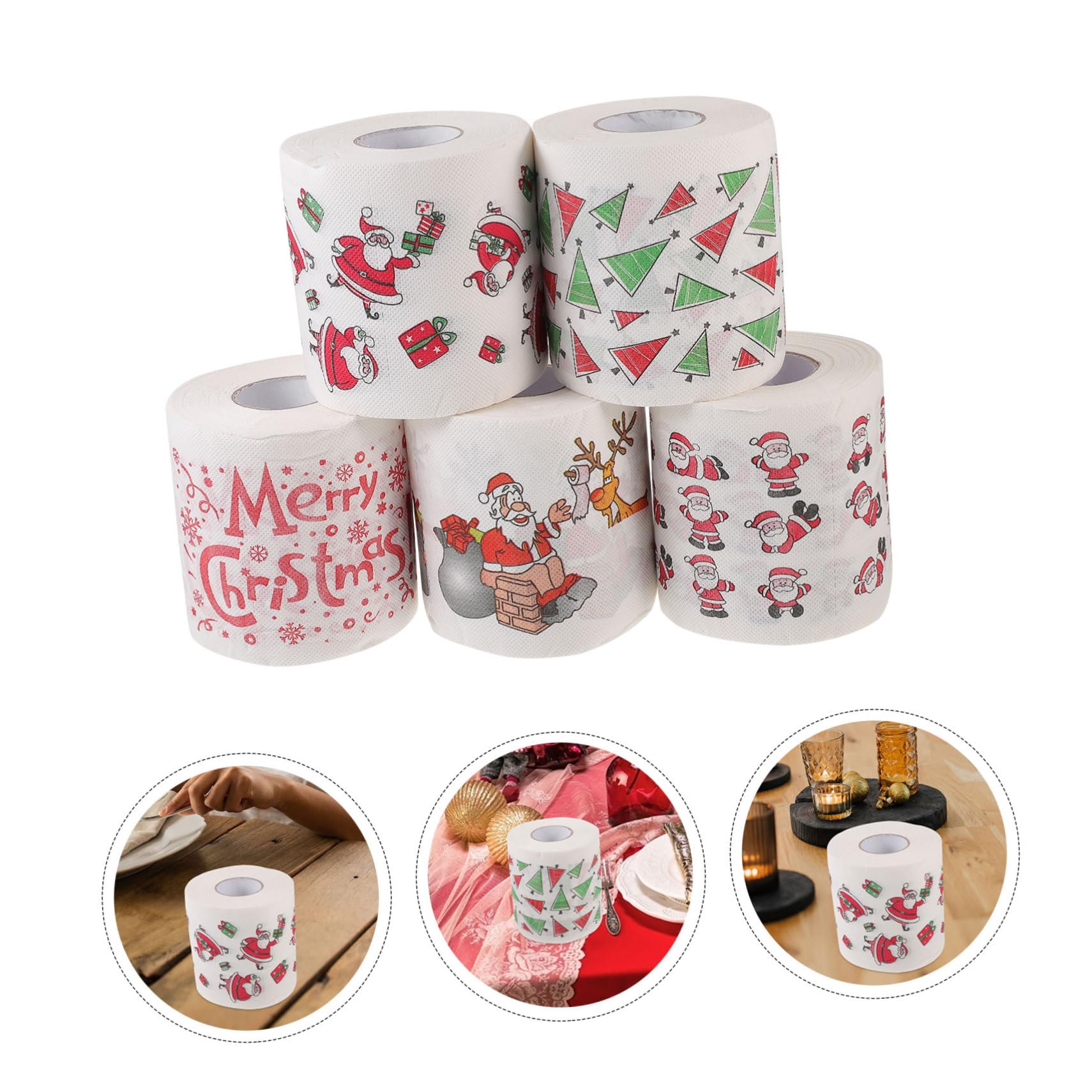 5rollos Servilletas De Papél Para Fiesta Servilletas De Cena Navideñas De Fiesta De Papél Decoración De Navidad