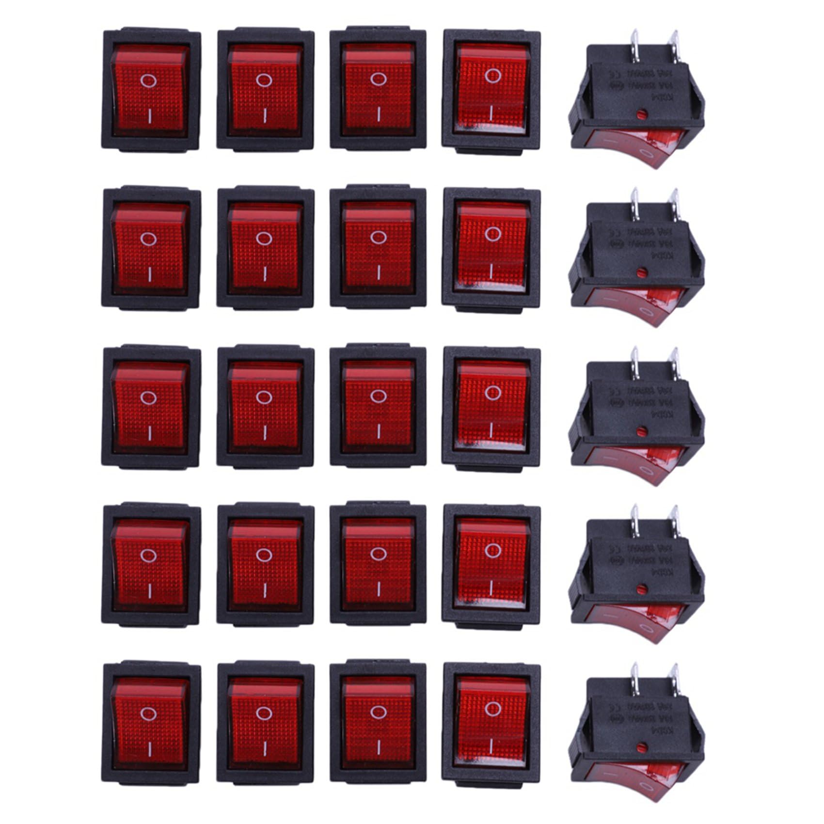 Jnchdghwa 25 X Red Illuminated Light on/Off DPST Boat Rocker Switch 16A/250V 20A/125V AC