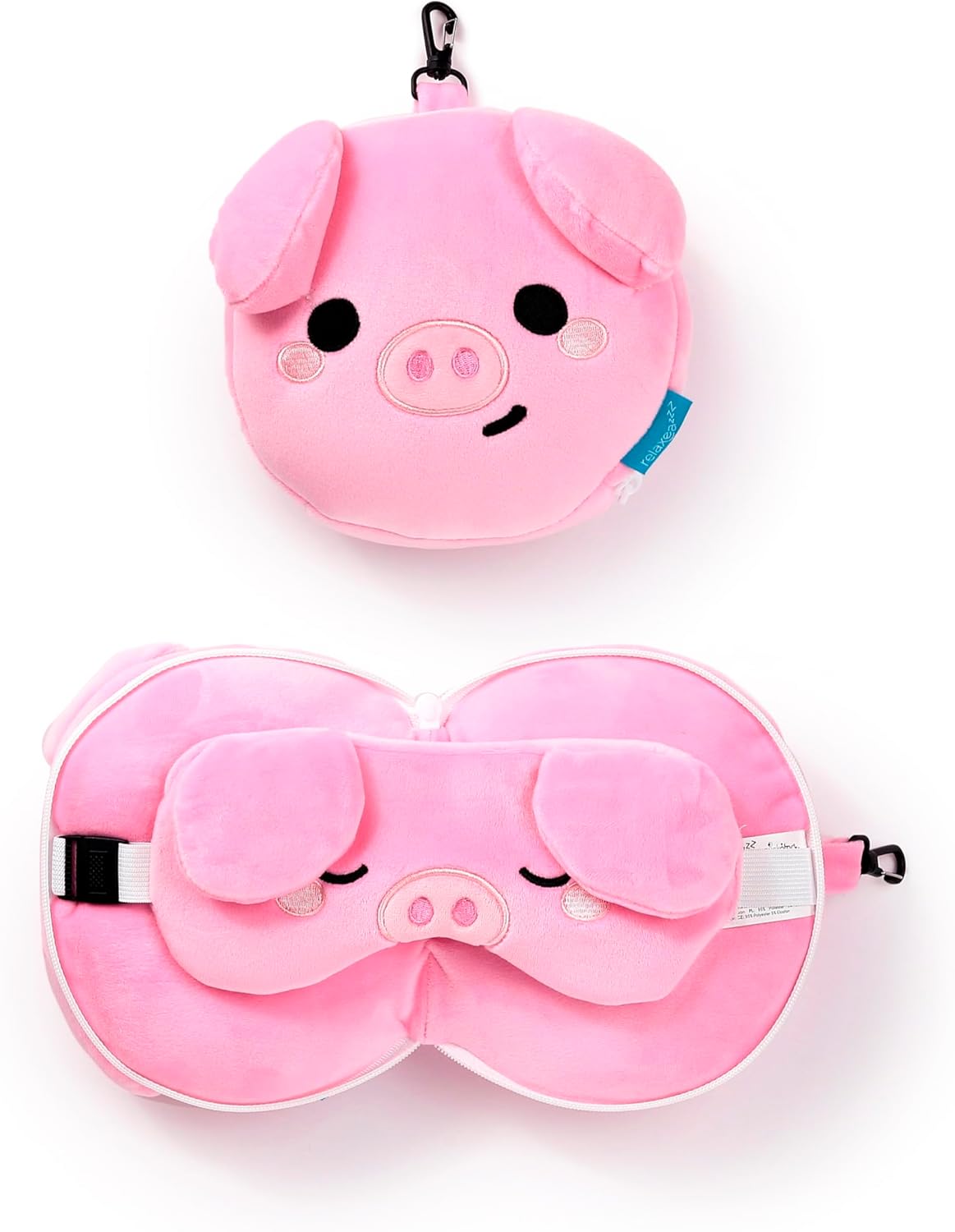 Puckator Relaxeazzz Oscar the Pig Soft Animals Travel Pillow with Mask