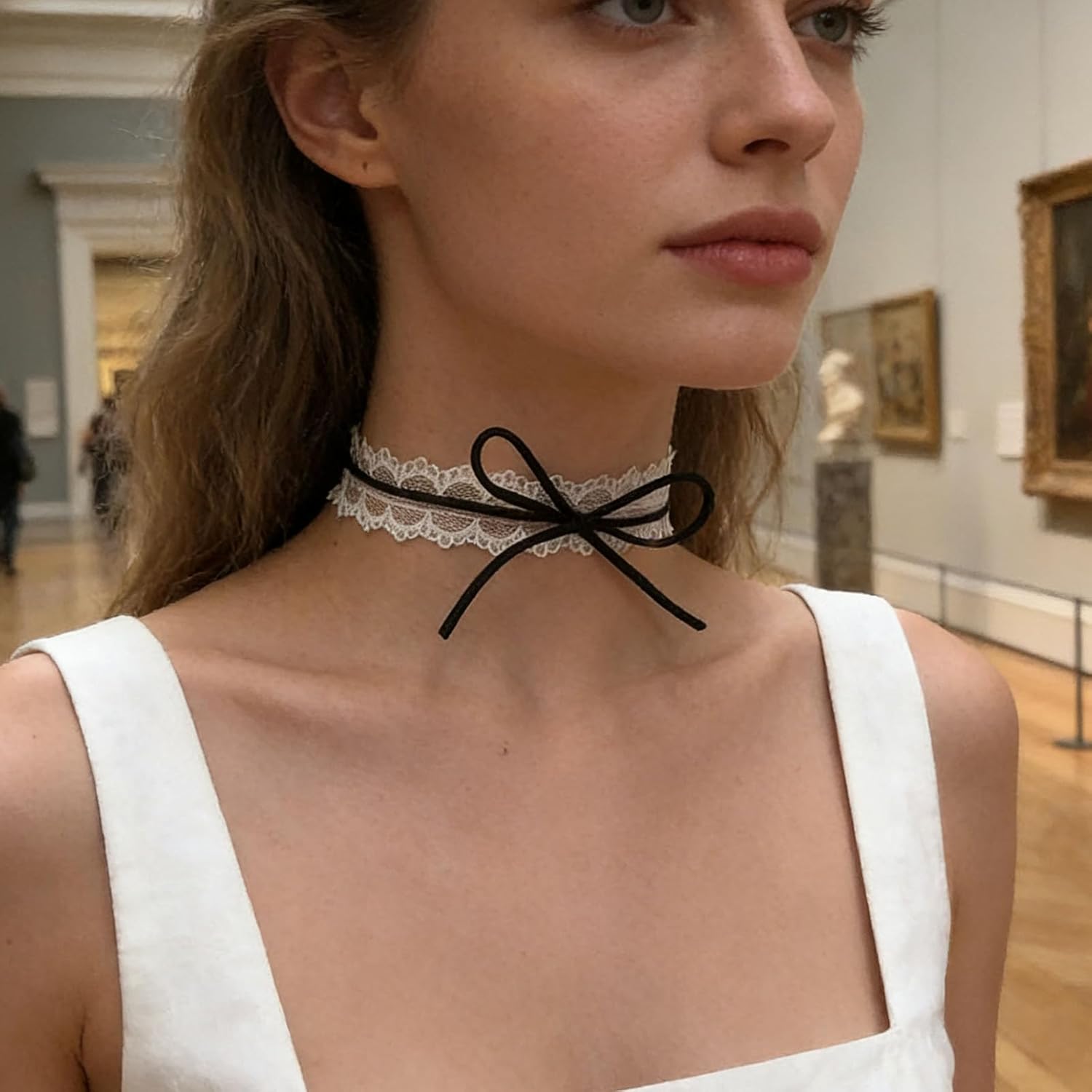 Gothic Black Lace Choker Necklace Black Bow Collar Necklace Black Hollow Lace Necklace Sexy Ribbon Bow Collar Necklace Lace Tattoo Necklace Costume Jewelry Accessories for Women - Image 5