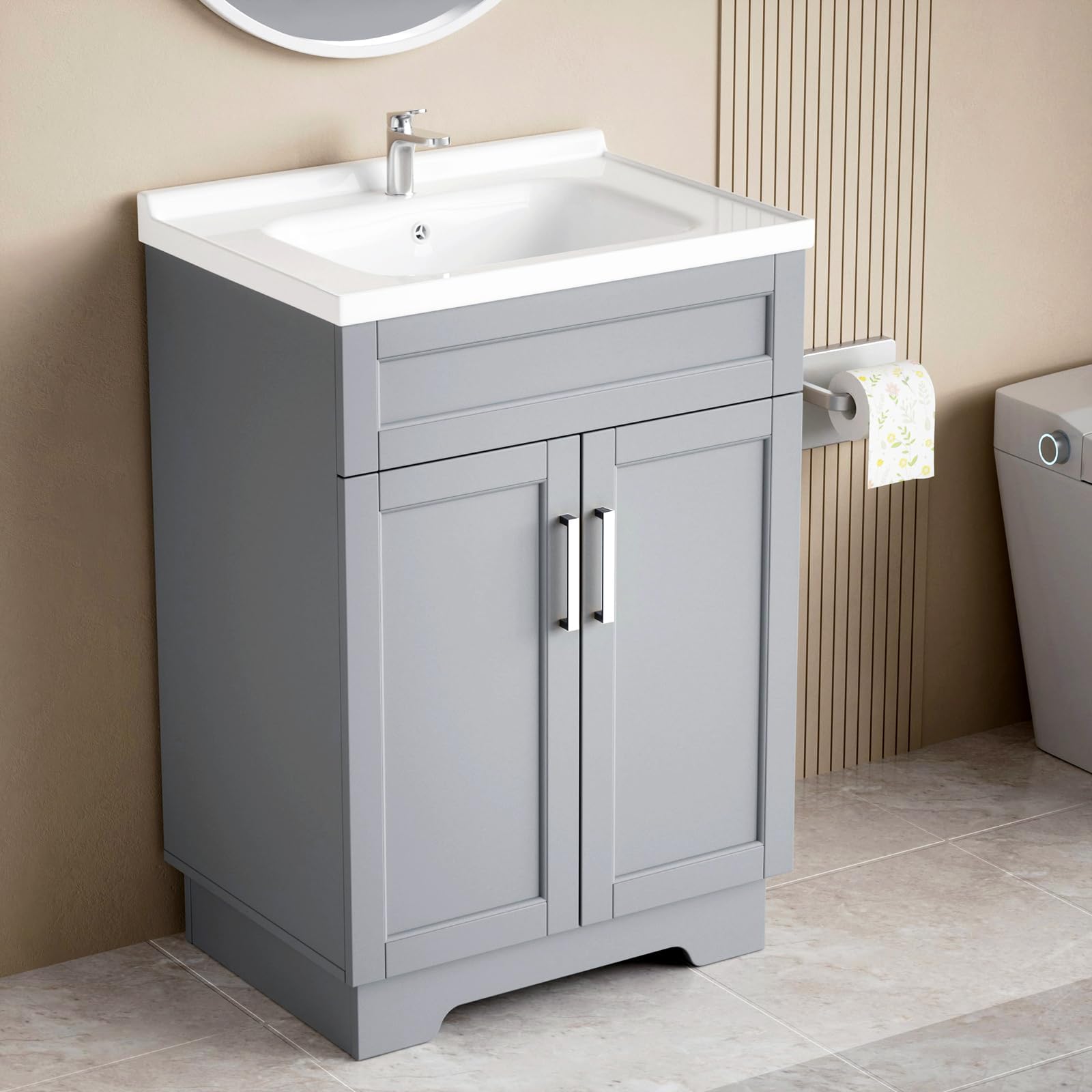 Amazon.com: Modern 30-Inch Gray Bath Vanity with Ceramic Sink ...