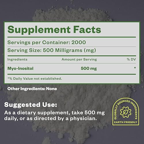 Miniatura 7 de Purisure Polvo de mioinositol de 2.2 lbs  2000 porciones  Sin rellenos, 100% puro, apto para veganos, sin OMG, totalmente natural  Suplemento