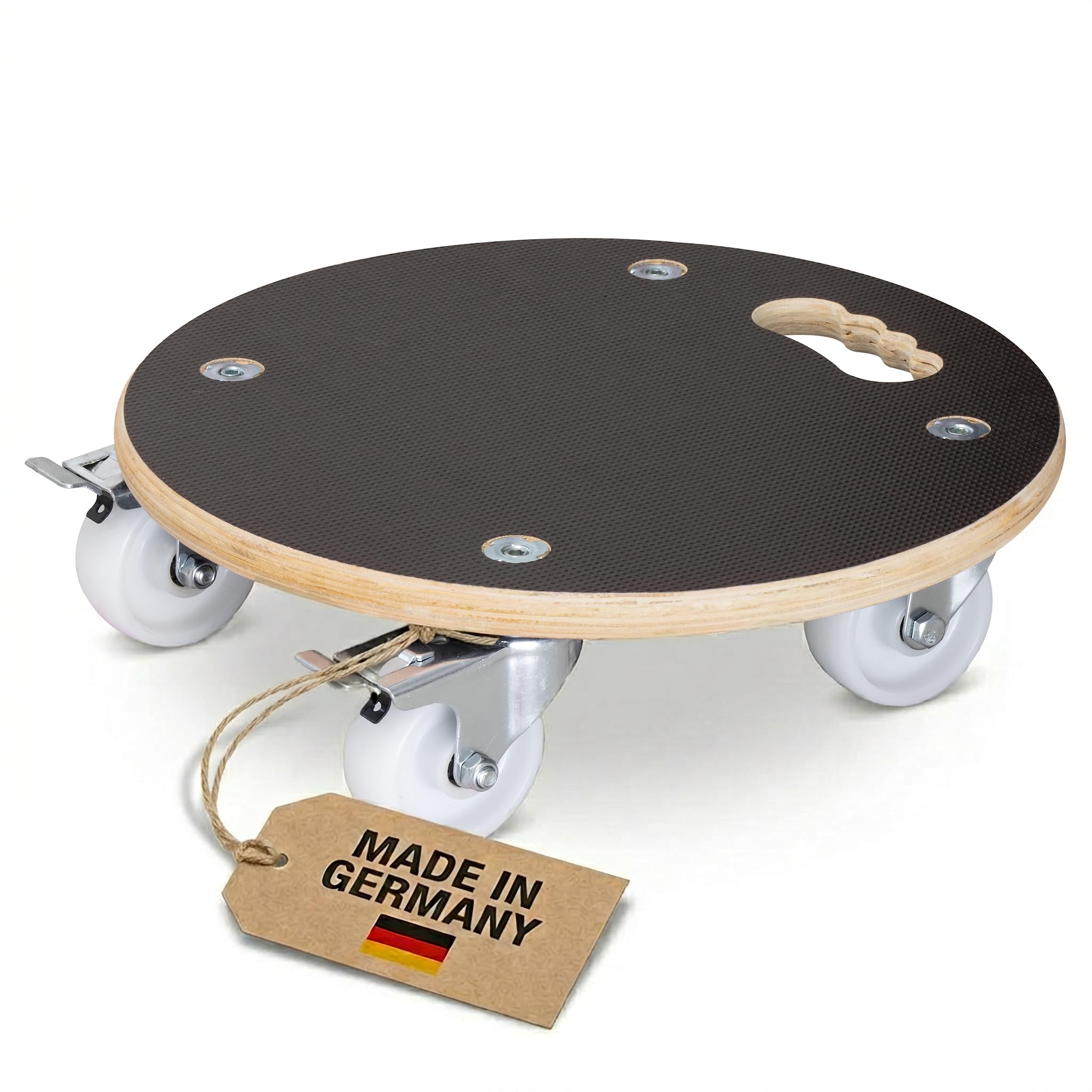 WAGNER Pflanzenroller Maxigrip Ø 38 x 11 cm I Kübelroller für Außenbereich + Innenbereich I Transportroller aus FSC® Schichtholz I 2 Total-Feststeller I Tragkraft 300 kg I Made in DE - 20110701