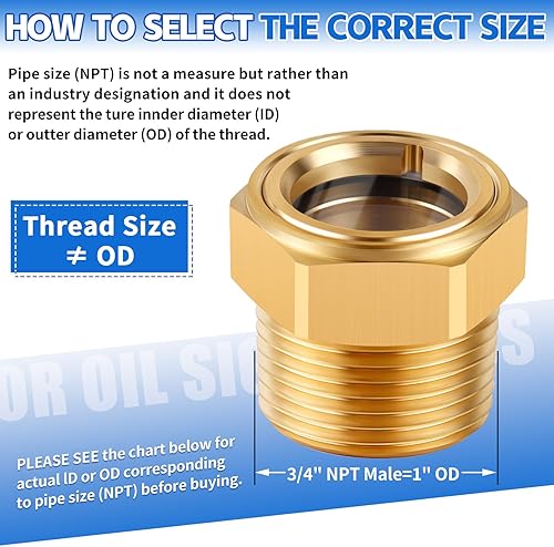 Miniatura 2 de 34 NPT macho OD 1 pulgada compresor de aire de cabeza hexagonal vidrio de mira de aceite, latón macizo resistente, medidor de nivel de líquido,