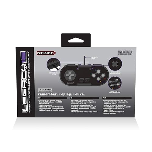 Vista 10 de Retro-Bit Legacy 16 - Controlador USB con cable, cuenta con botones Home, SS y ZLZR, para Switch, PC, MacOS, RetroPie, Raspberry Pi, Onyx