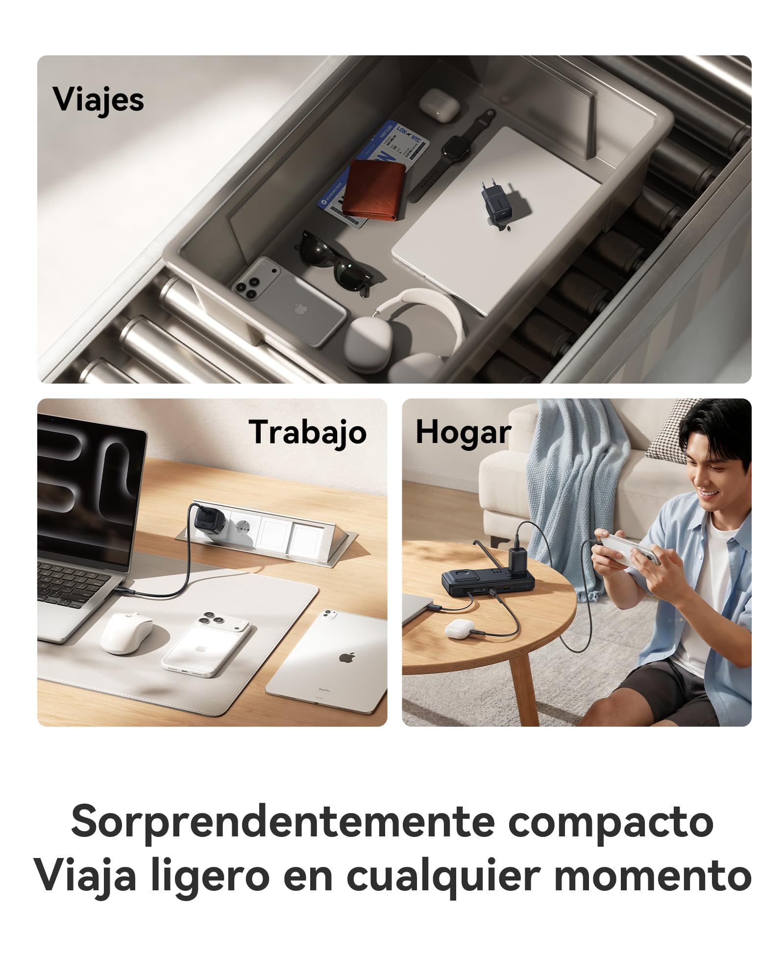 Baseus Enerfill Cargador USB C 100W, Cargador rápido PD Compacto, Cargador GAN para MacBook Pro/Air, iPad Pro, iPhone 17/16/15, Samsung Galaxy S25/S24, portátil (Cable USB-C de 1m Incluido)