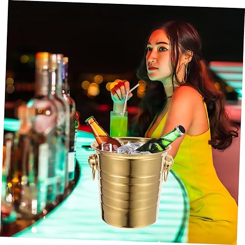 Miniatura 6 de Cubo de hielo de metal, bañera de acero inoxidable con asas, cubo de servicio de acero inoxidable martillado, enfriador de bebidas para fiestas y