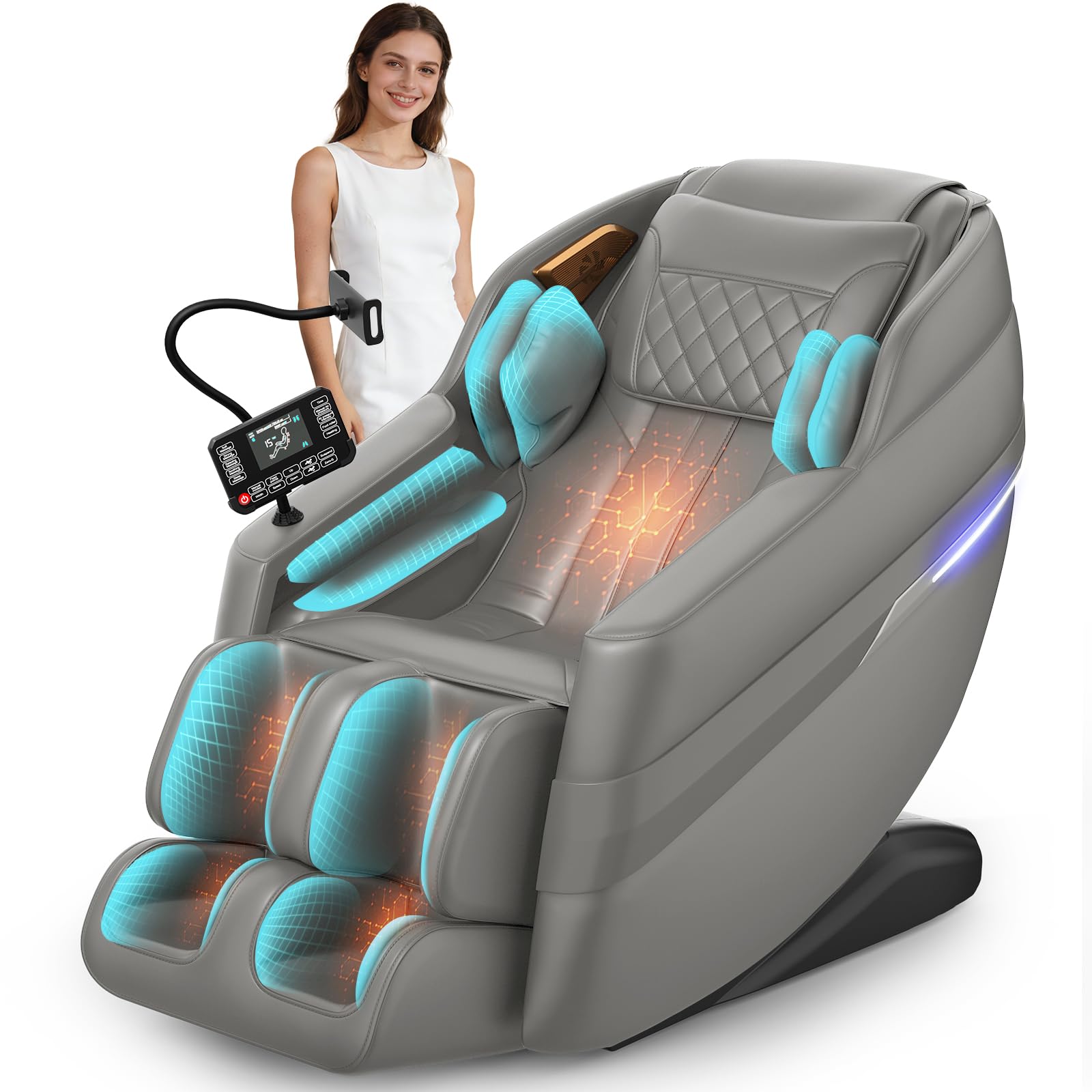 Gegcucey 3D SL-Track-Massagesessel, Ganzkörper-Massagesessel mit 8 Luftkammern, Heizfunktion für Beine und Taille, Fußrollenmassage, KI-Sprachsteuerung und Bluetooth-Lautsprecher, Zero-Gravity-Modus