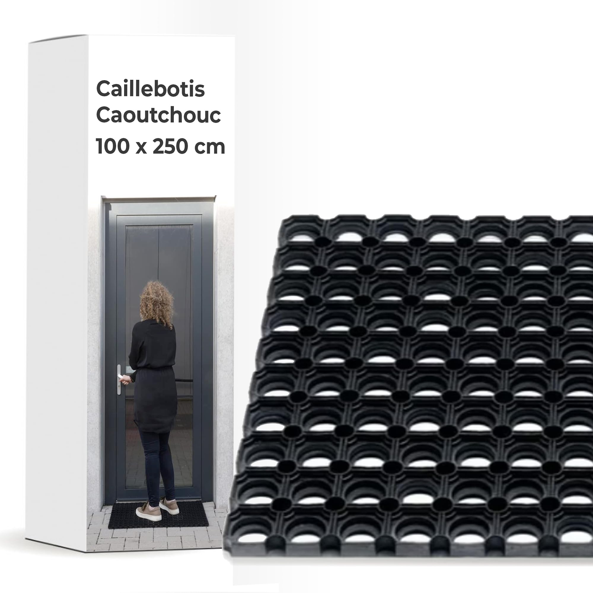 Vivol Caillebotis en Caoutchouc 100x250cm - Tapis pour l'Intérieur et l'Extérieur - Paillasson Extérieur Entrée - Usages Multiples
