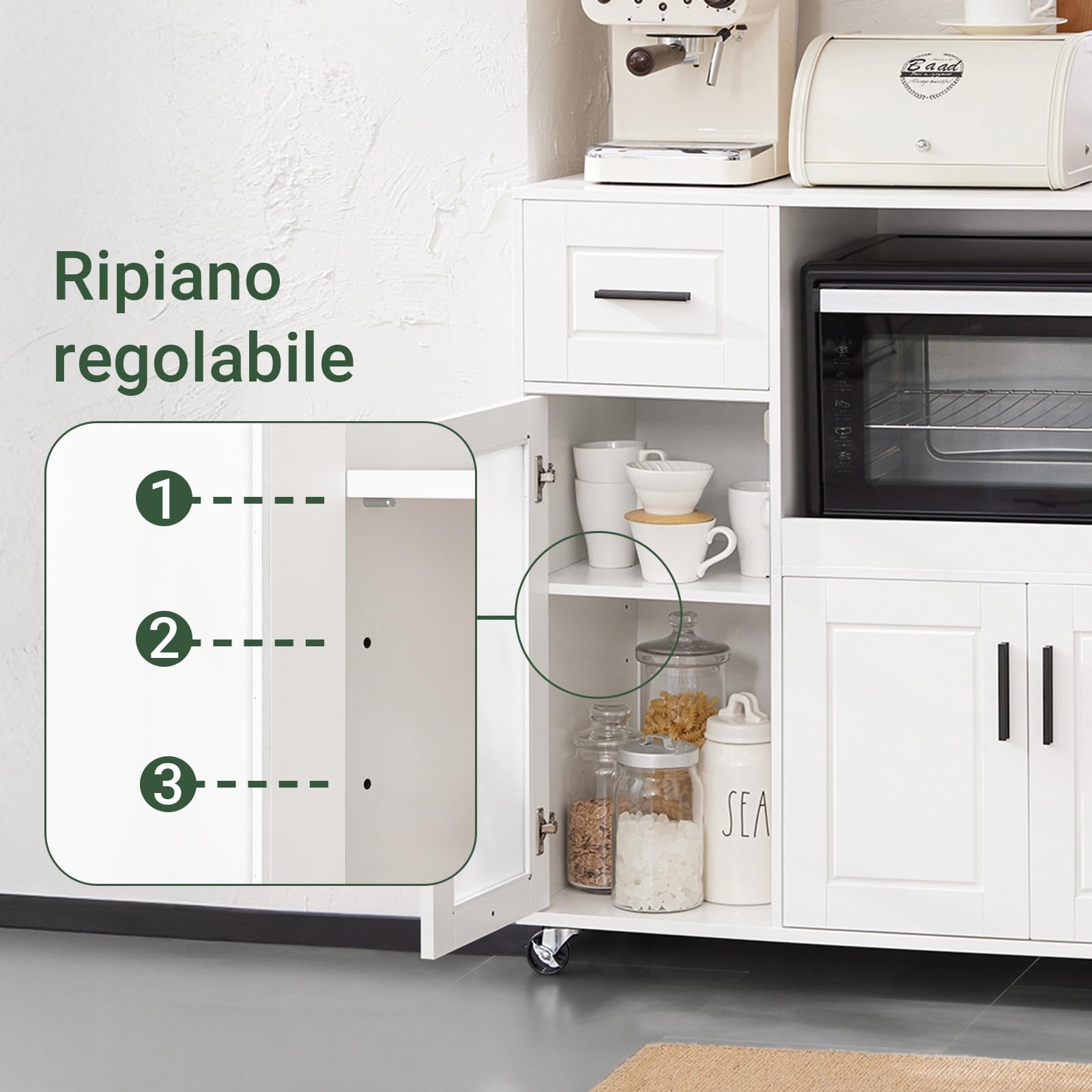 SoBuy Carrello da Cucina, Isola Cucina con Ruote, Mobili da Cucina, Supporto per Microonde, Carrello Mobile per Sala da Pranzo e Ufficio 88,5 x 40 x 89 cm Bianco FSB78-W