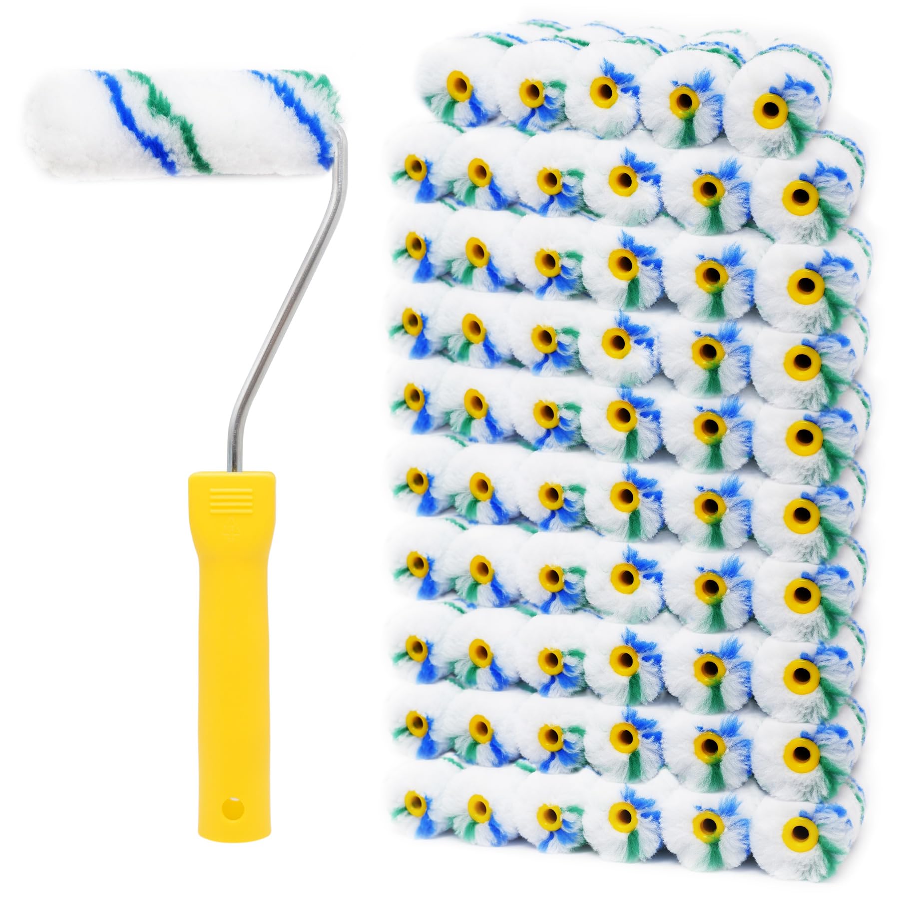 PROFOCON 61 Piece Small Paint Roller Covers Kit,4 inch Mini Paint Roller with Roller Frame,Microfiber Paint Rollers for Painting Walls Contractor