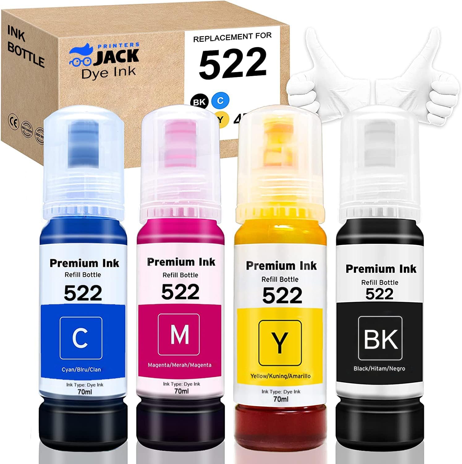 Compatiable with Epson T522 Refill Ink Bottle Kit for Supertank ET-2800 ET-4700 ET-4800 ET-2710 ET-2720, ET-2803 Printer, 4 Packs