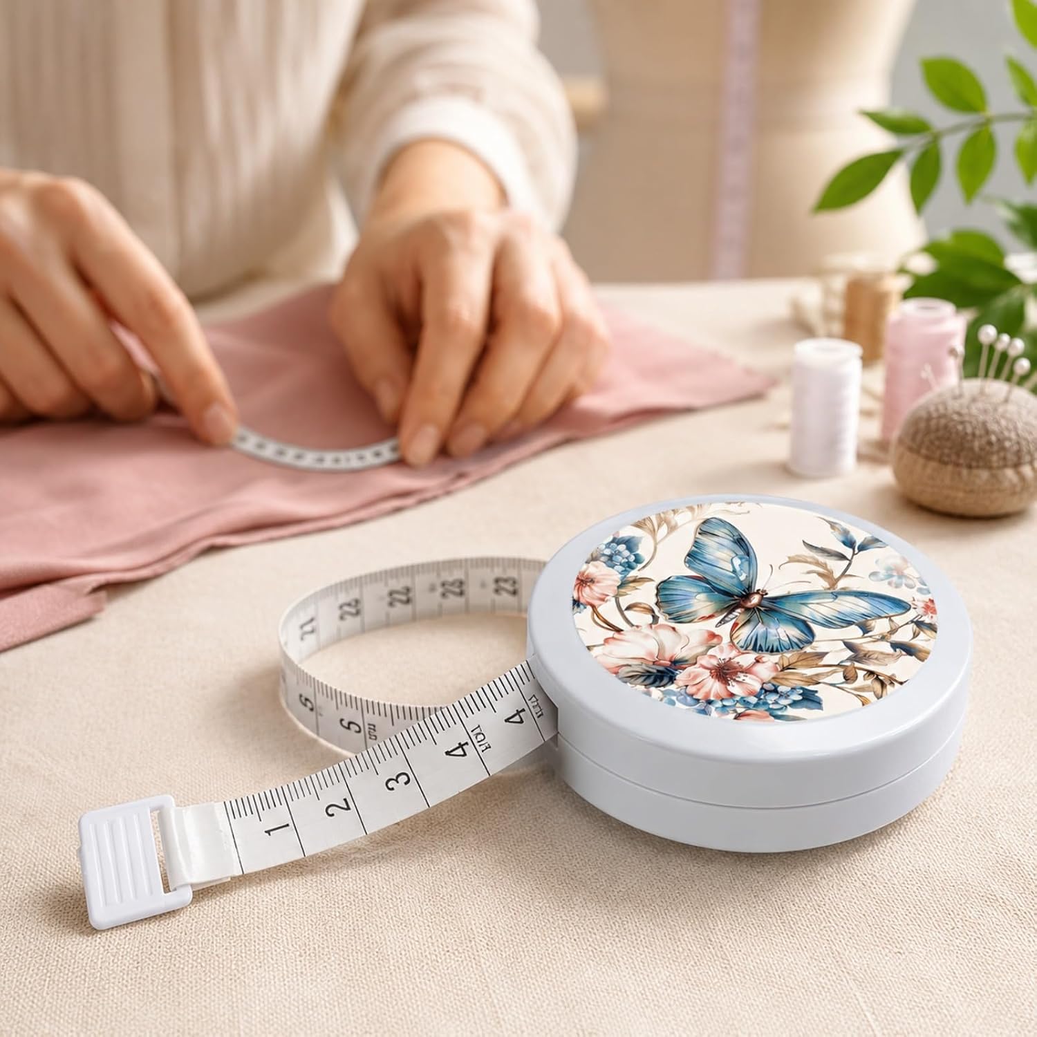 Retractable Mini Tape Measure, 59in, Floral Butterfly Sewing Tool